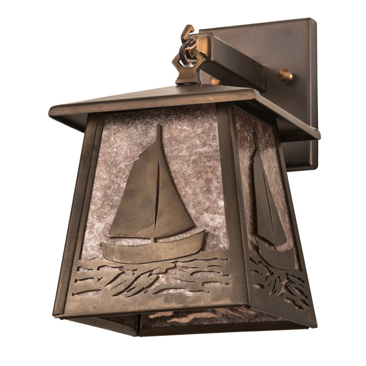 Nautical Nickel Bell Outdoor Sconce with Silver Mica Shade