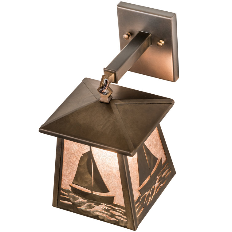 Nautical Nickel Bell Outdoor Sconce with Silver Mica Shade