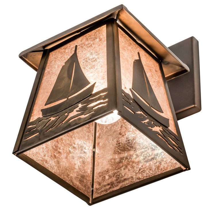 Nautical Nickel Bell Outdoor Sconce with Silver Mica Shade
