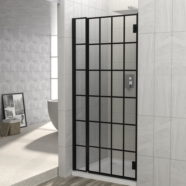 34'' Matte Black Frameless Fixed Shower Door with Clear Glass