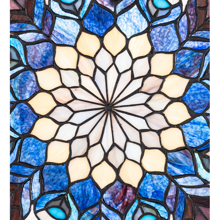 17" Teal and Violet Stained Glass Peacock Feather Window Panel
