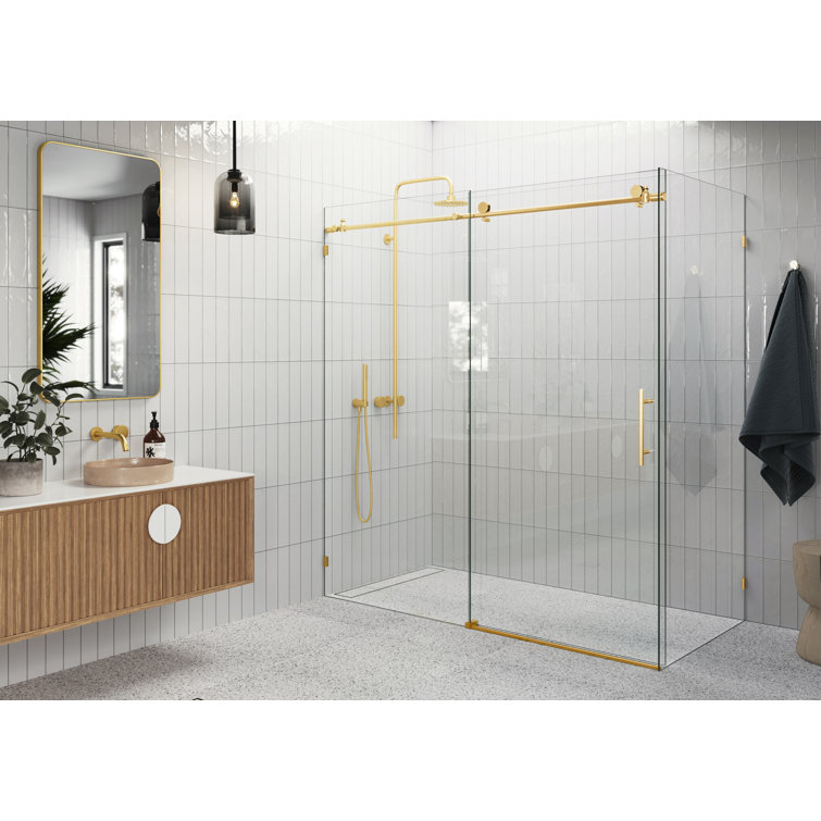 Nova 72" Satin Brass Frameless Sliding Glass Shower Enclosure