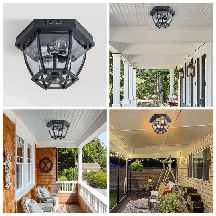 Matte Black 2-Light Outdoor Flush Mount with Clear Glass
