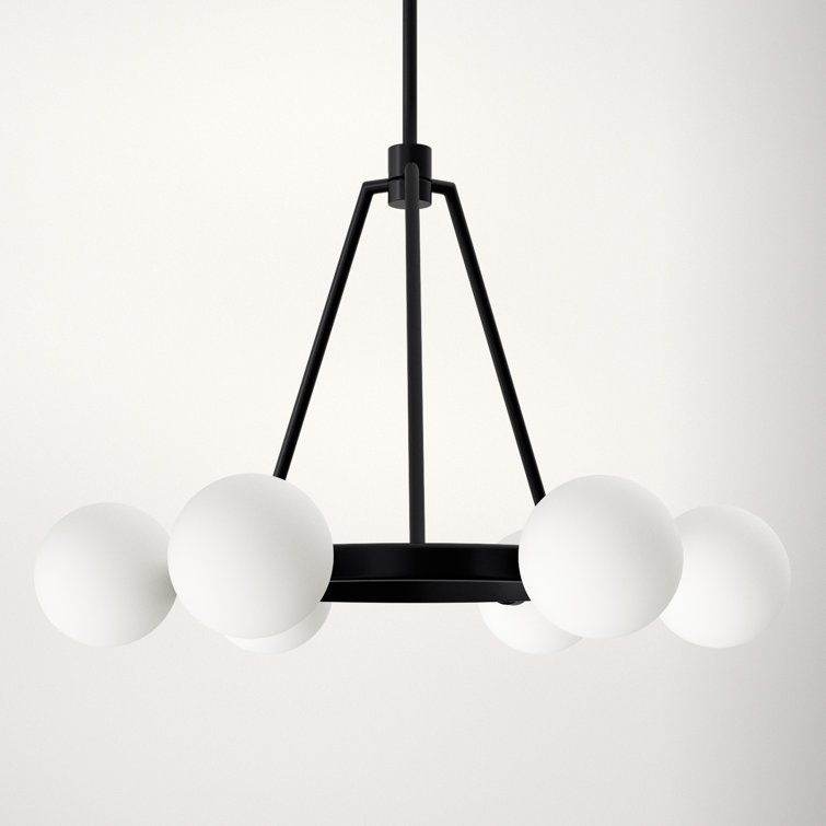 Midnight Black 6-Light Wagon Wheel Chandelier with Frosted Glass Shades