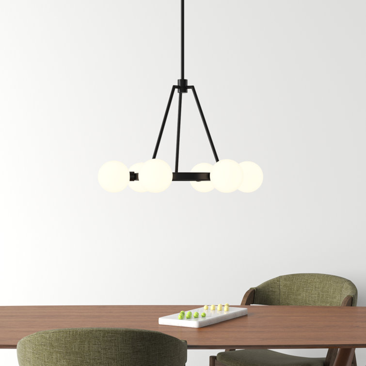 Midnight Black 6-Light Wagon Wheel Chandelier with Frosted Glass Shades