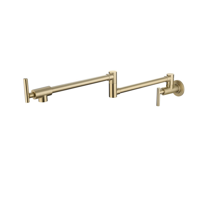 Brushed Gold Double Handle Wall-Mount Pot Filler Faucet