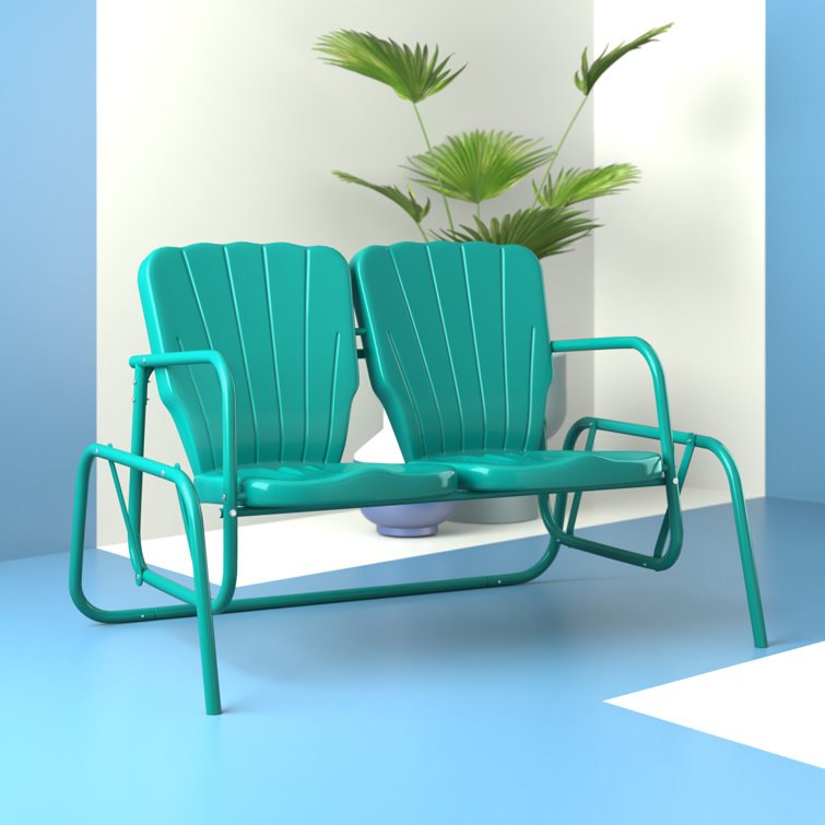 Turquoise Gloss Metal Two-Seater Outdoor Glider Bench
