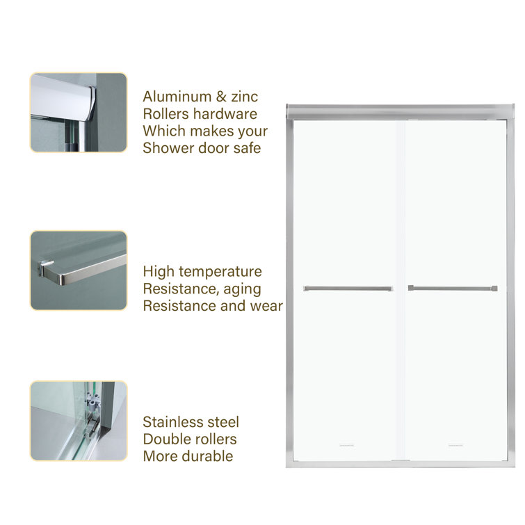 48'' W x 76'' H Chrome Frameless Double Sliding Shower Door