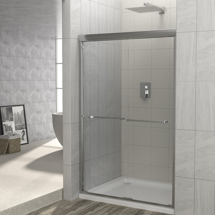 48'' W x 76'' H Chrome Frameless Double Sliding Shower Door