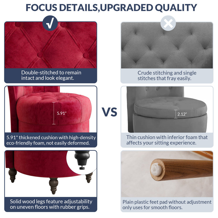 Crimson Velvet Low Back Accent Chair with Tufted Buttons