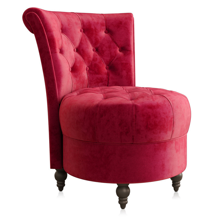 Crimson Velvet Low Back Accent Chair with Tufted Buttons