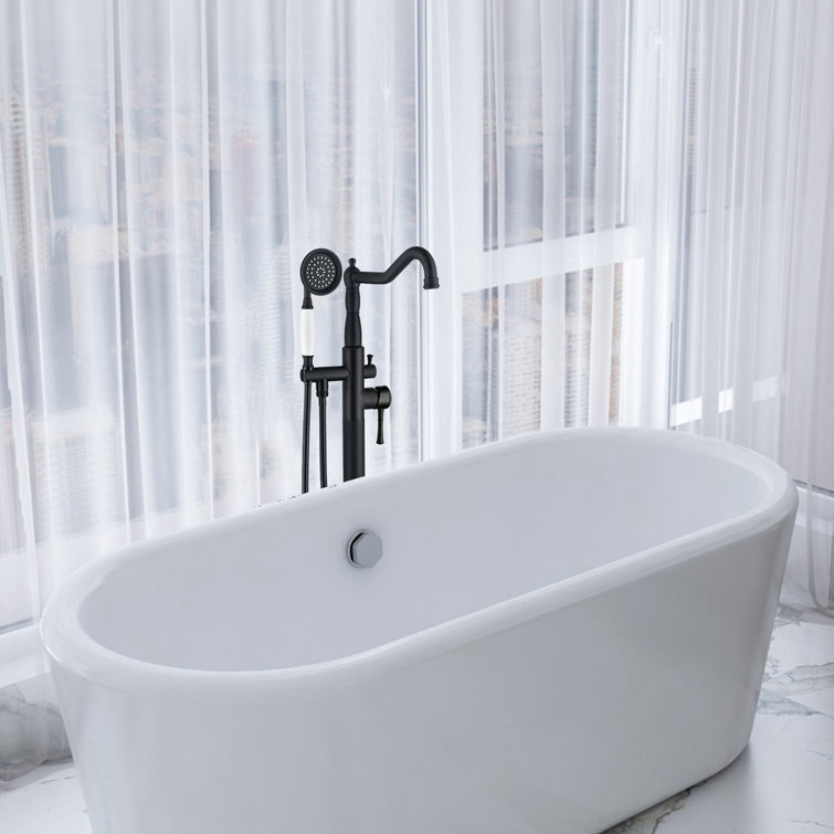 Matte Black Stainless Steel Freestanding Bathtub Faucet with Hand Shower