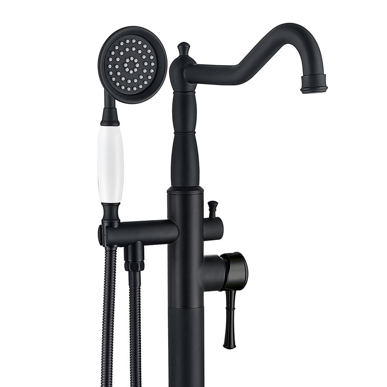 Matte Black Stainless Steel Freestanding Bathtub Faucet with Hand Shower