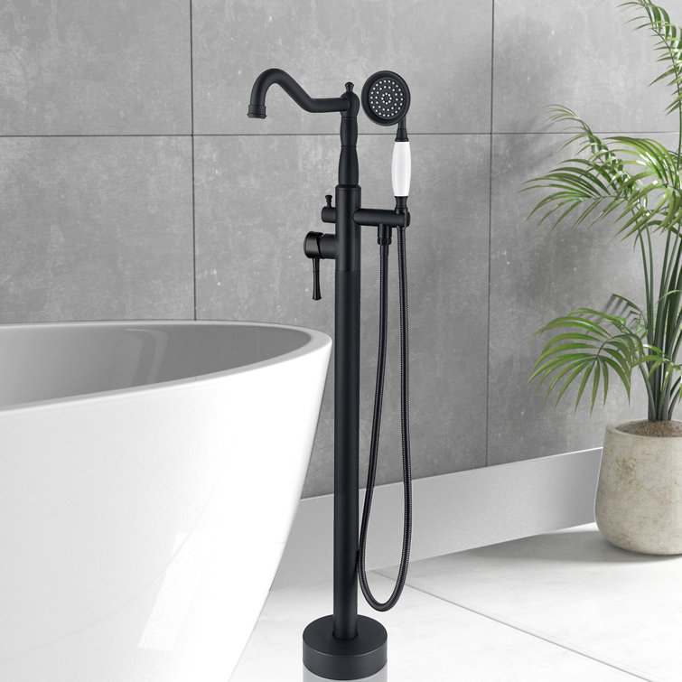 Matte Black Stainless Steel Freestanding Bathtub Faucet with Hand Shower