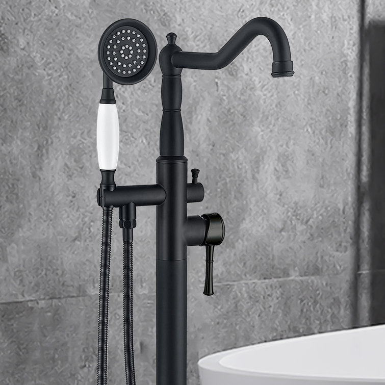 Matte Black Stainless Steel Freestanding Bathtub Faucet with Hand Shower
