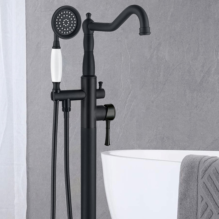 Matte Black Stainless Steel Freestanding Bathtub Faucet with Hand Shower