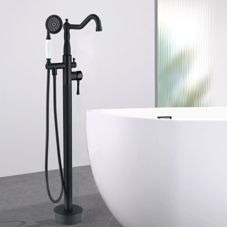 Matte Black Stainless Steel Freestanding Bathtub Faucet with Hand Shower