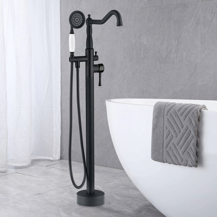 Matte Black Stainless Steel Freestanding Bathtub Faucet with Hand Shower