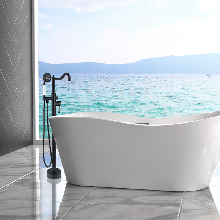 Matte Black Stainless Steel Freestanding Bathtub Faucet with Hand Shower