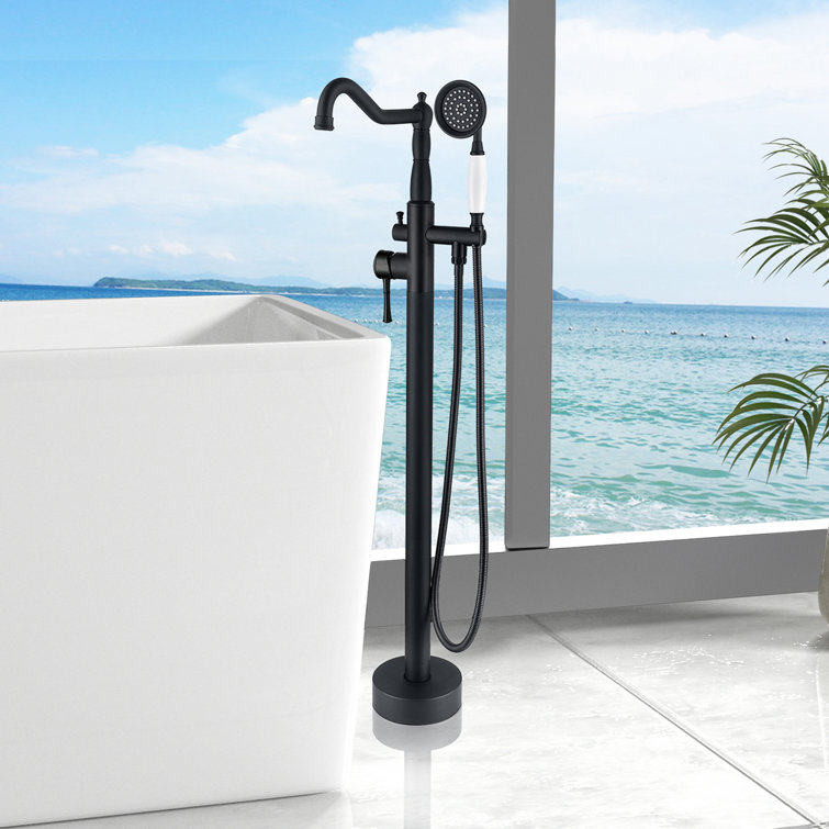 Matte Black Stainless Steel Freestanding Bathtub Faucet with Hand Shower
