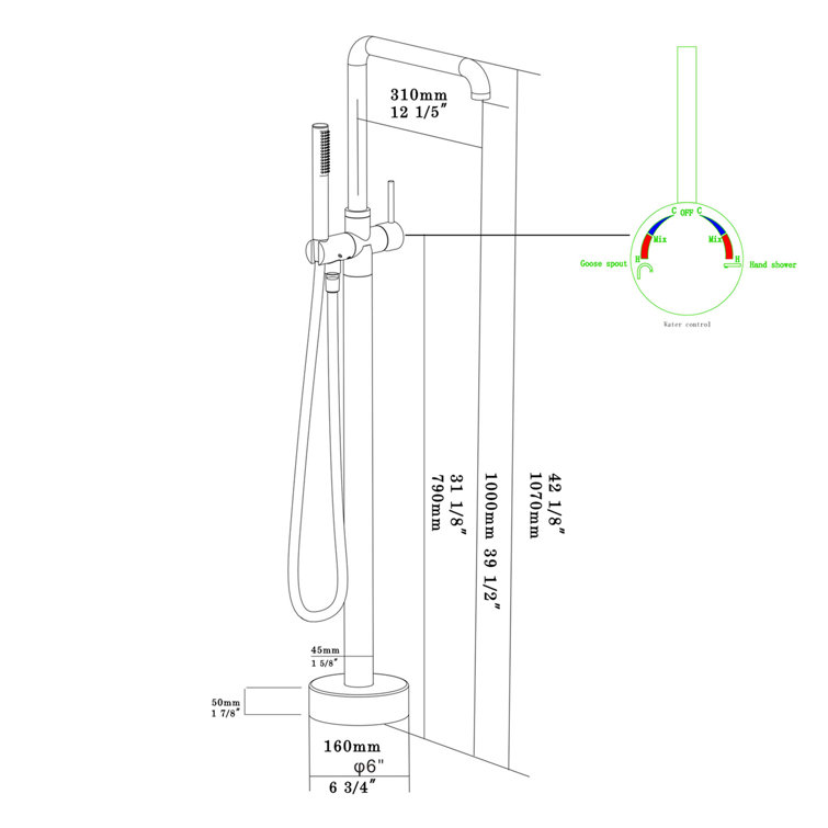 Matte Black Stainless Steel Freestanding Tub Filler with Hand Shower