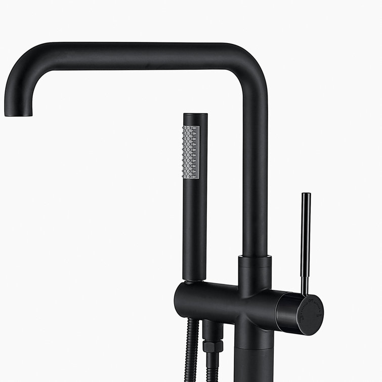 Matte Black Stainless Steel Freestanding Tub Filler with Hand Shower
