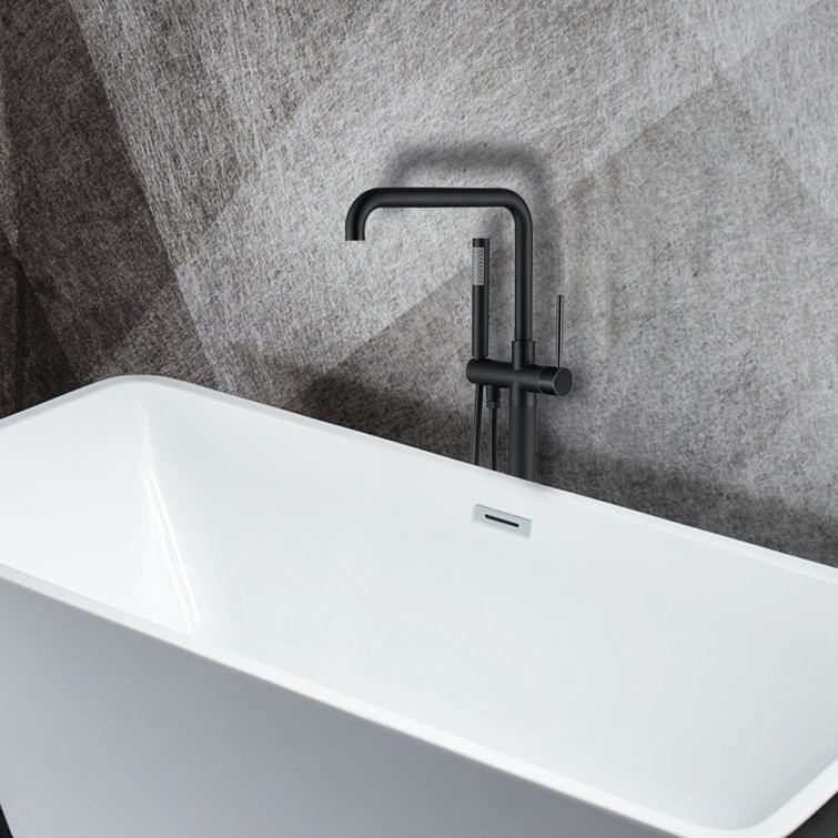 Matte Black Stainless Steel Freestanding Tub Filler with Hand Shower
