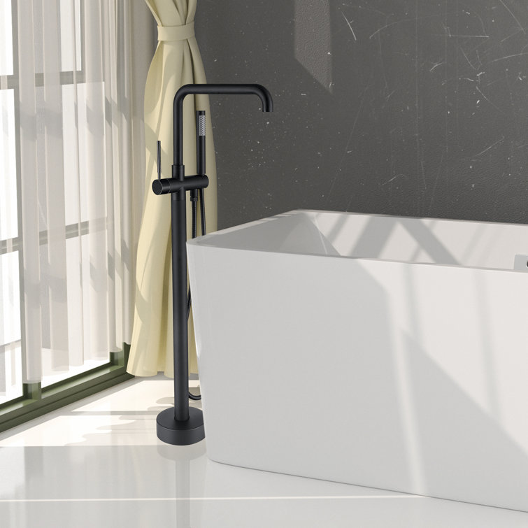 Matte Black Stainless Steel Freestanding Tub Filler with Hand Shower