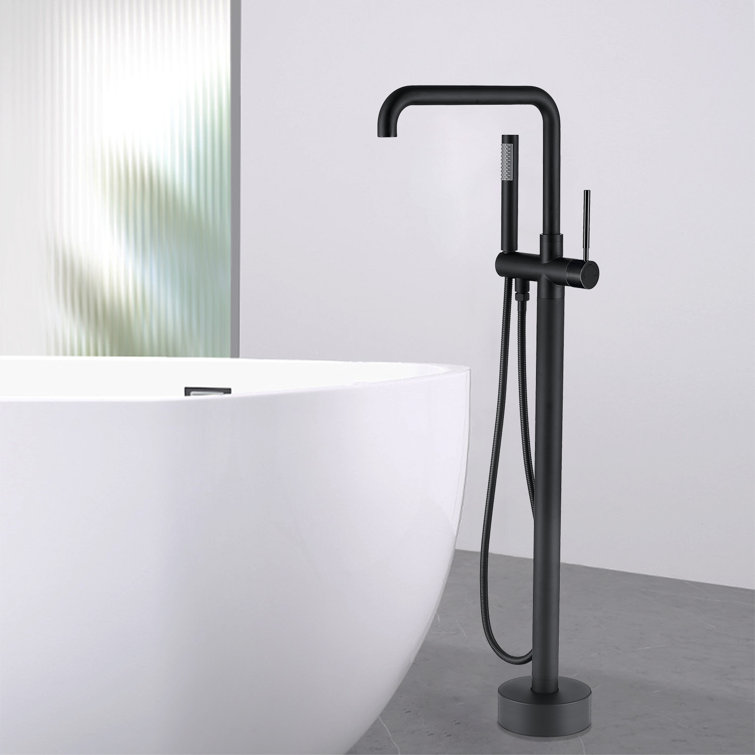 Matte Black Stainless Steel Freestanding Tub Filler with Hand Shower