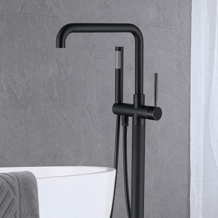 Matte Black Stainless Steel Freestanding Tub Filler with Hand Shower