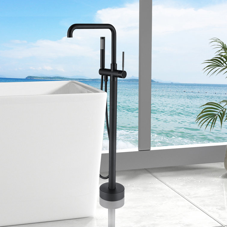 Matte Black Stainless Steel Freestanding Tub Filler with Hand Shower