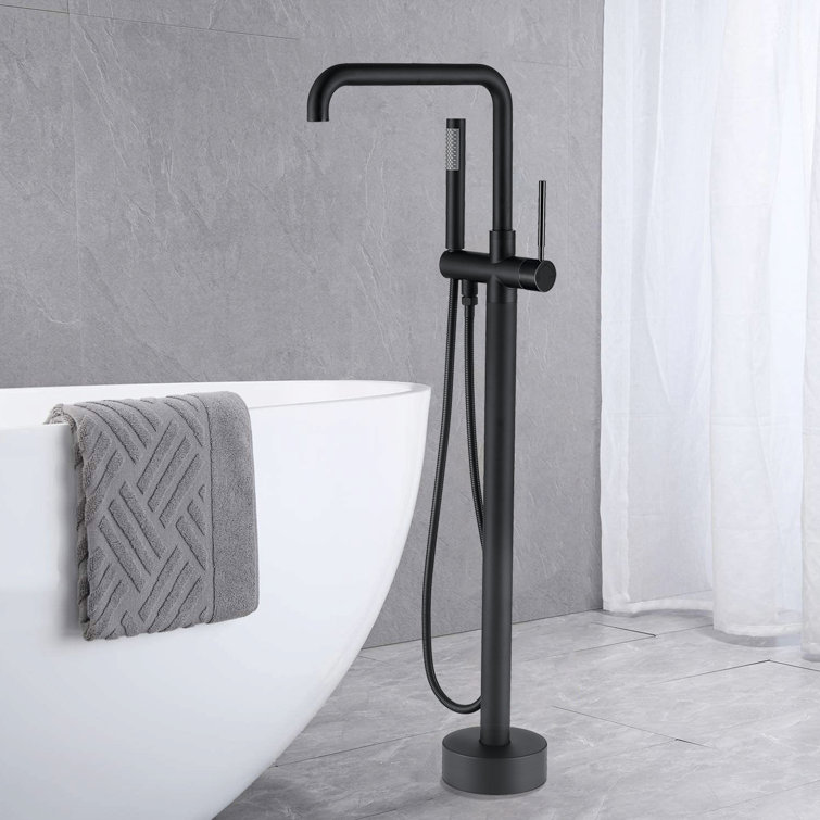 Matte Black Stainless Steel Freestanding Tub Filler with Hand Shower