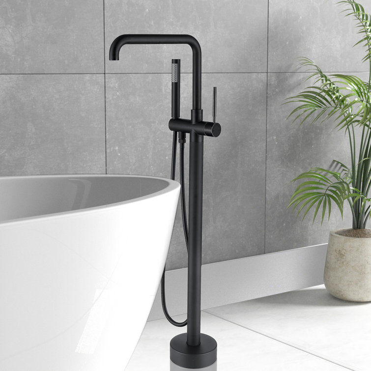 Matte Black Stainless Steel Freestanding Tub Filler with Hand Shower