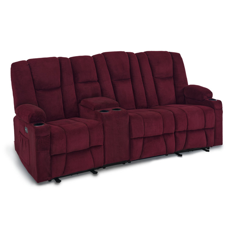 Burgundy Polyester Blend Power Reclining Sofa with Cup Holders