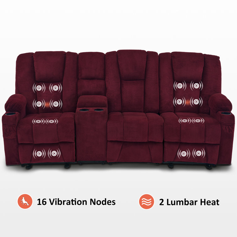 Burgundy Polyester Blend Power Reclining Sofa with Cup Holders