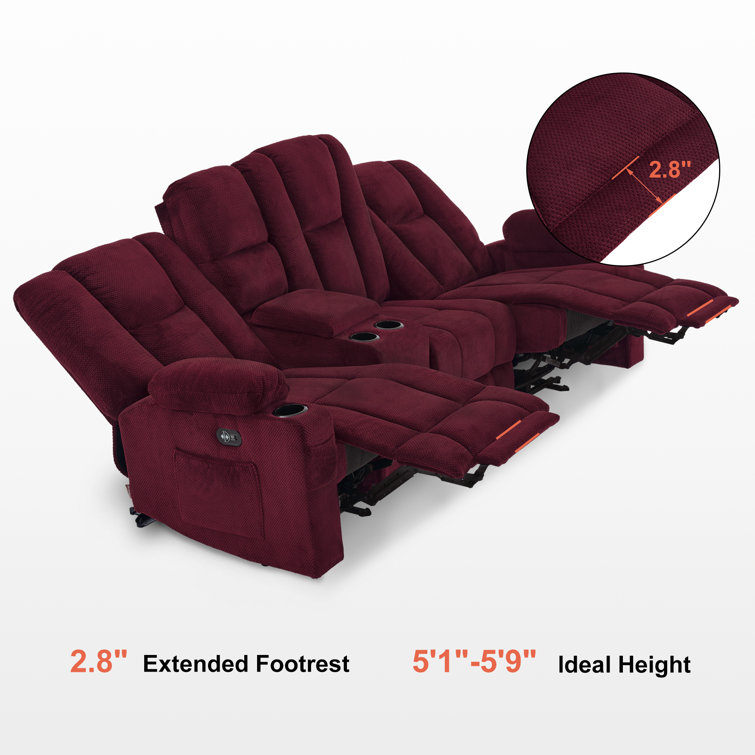 Burgundy Polyester Blend Power Reclining Sofa with Cup Holders