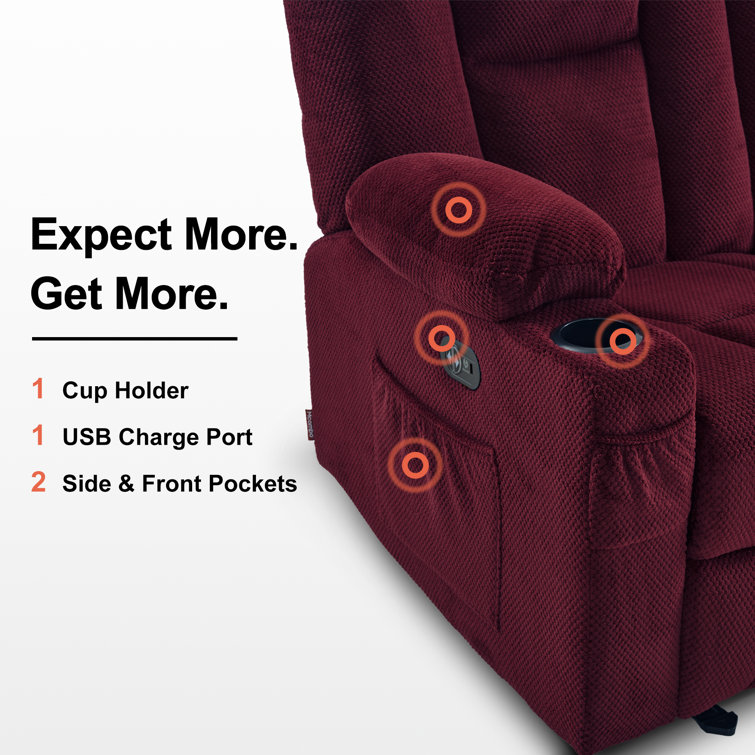 Burgundy Polyester Blend Power Reclining Sofa with Cup Holders
