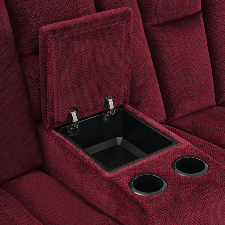 Burgundy Polyester Blend Power Reclining Sofa with Cup Holders