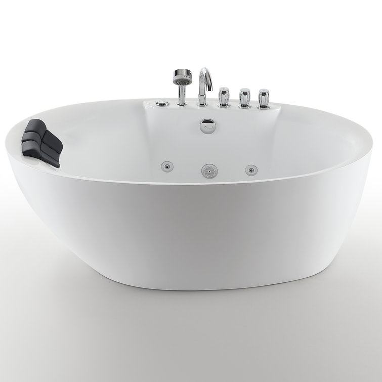 59" White Acrylic Freestanding Whirlpool Bathtub with Faucet
