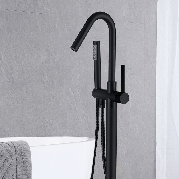 Matte Black Stainless Steel Freestanding Tub Filler with Hand Shower