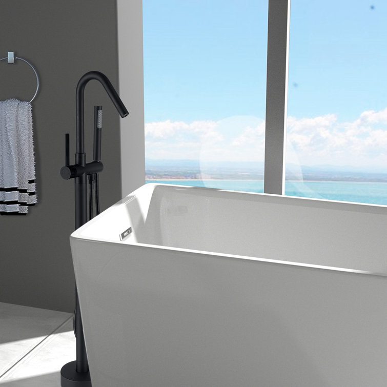 Matte Black Stainless Steel Freestanding Tub Filler with Hand Shower