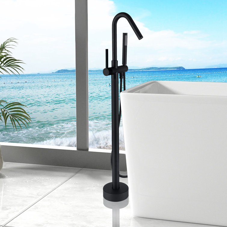 Matte Black Stainless Steel Freestanding Tub Filler with Hand Shower
