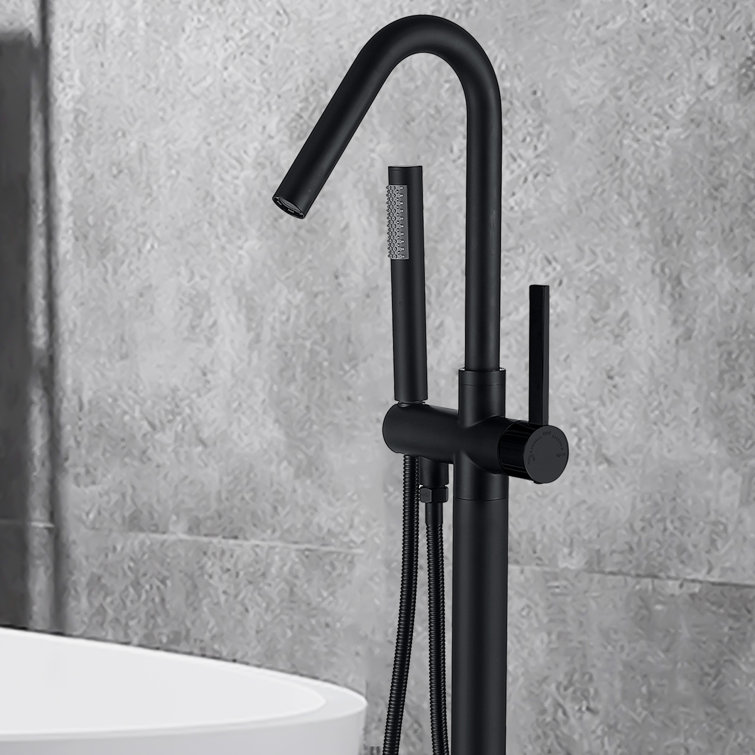 Matte Black Stainless Steel Freestanding Tub Filler with Hand Shower