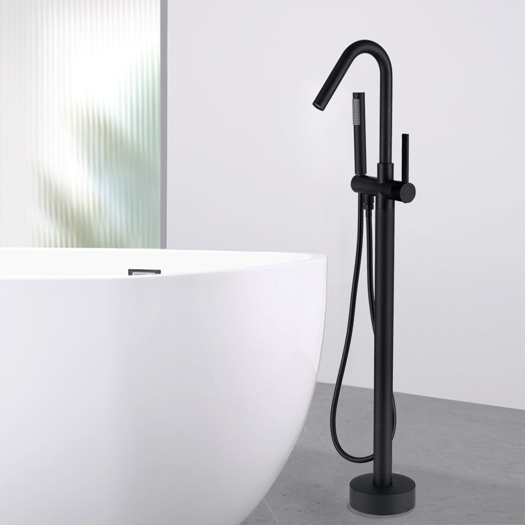 Matte Black Stainless Steel Freestanding Tub Filler with Hand Shower