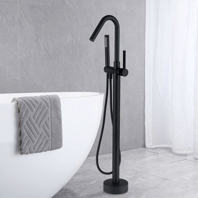 Matte Black Stainless Steel Freestanding Tub Filler with Hand Shower