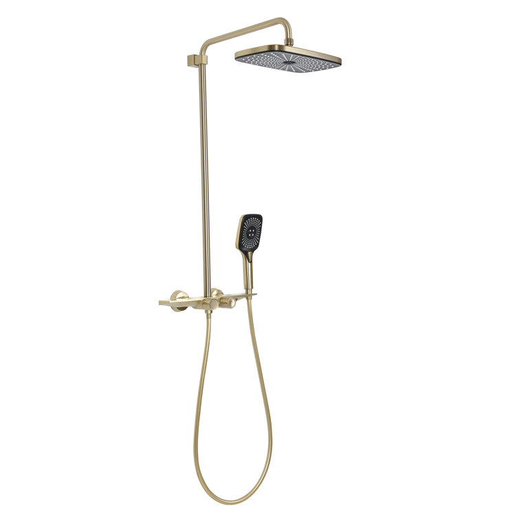 Brushed Gold Brass Thermostatic Wall-Mounted Shower System