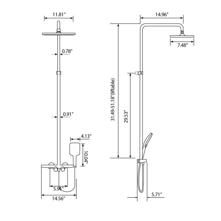 Brushed Gold Brass Thermostatic Wall-Mounted Shower System