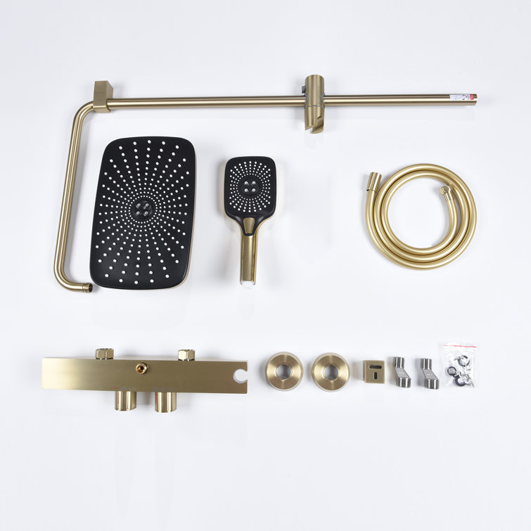 Brushed Gold Brass Thermostatic Wall-Mounted Shower System