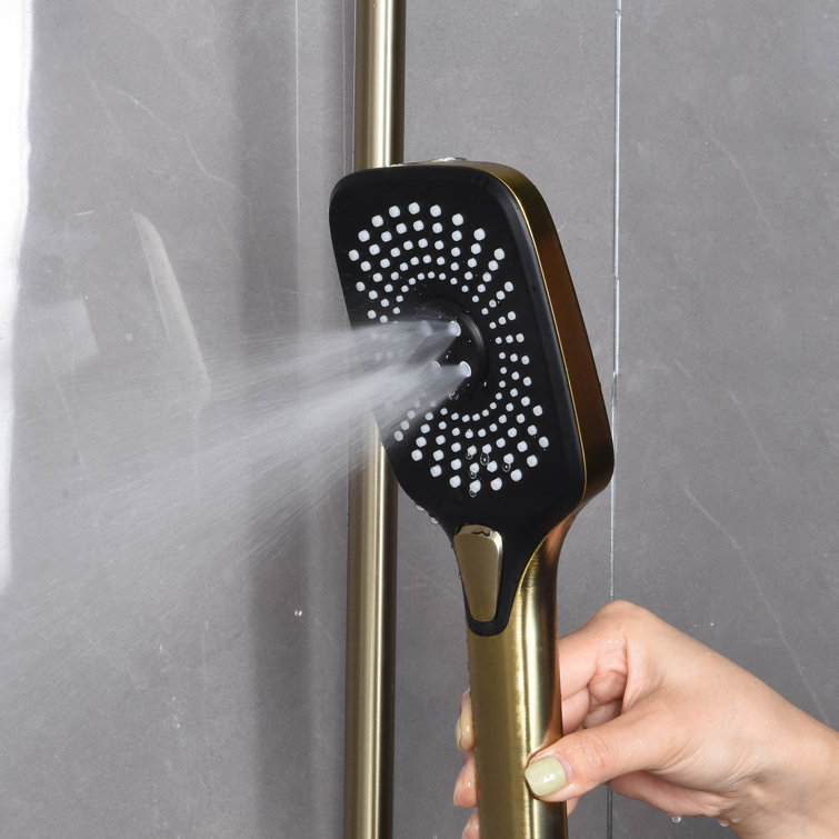 Brushed Gold Brass Thermostatic Wall-Mounted Shower System