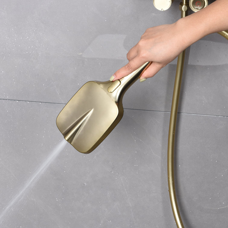 Brushed Gold Brass Thermostatic Wall-Mounted Shower System